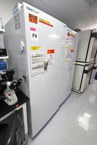 Fisherbrand FBV20RPSA 21 cu ft upright lab refrigerator, angled view