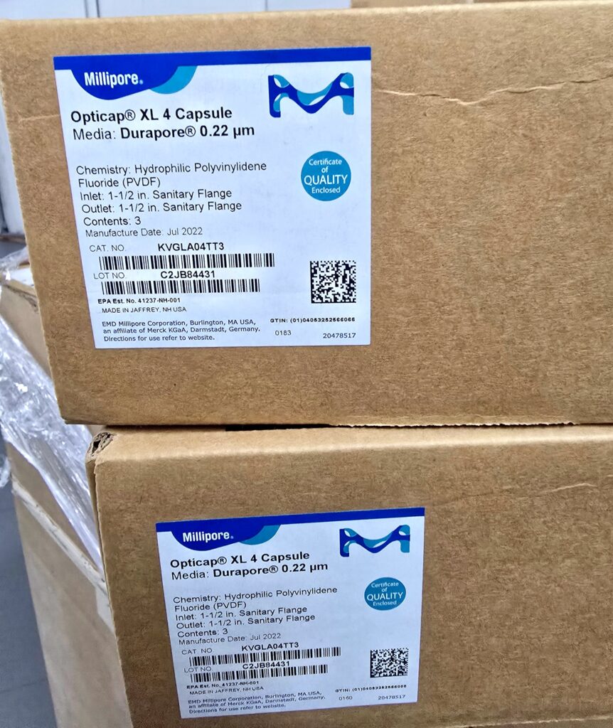 Millipore Opticap XL 4 capsules, Durapore 0.22 µm, KVGLA04TT3, sealed boxes of 3